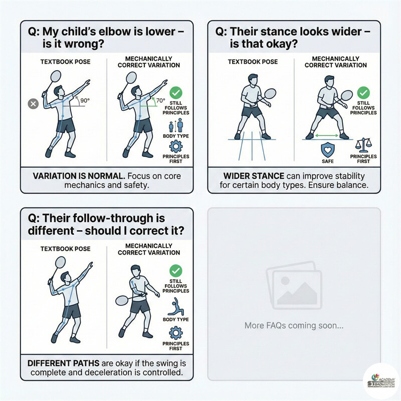 Coach adapting footwork for short junior player in Setapak training session
