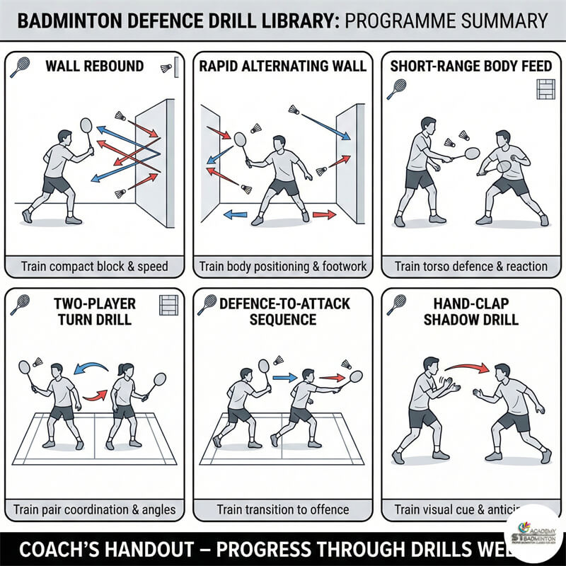 Coach demonstrating short punch block grip for doubles defence in Selayang