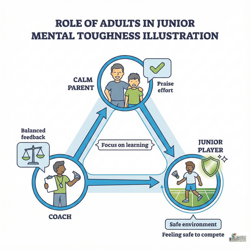 Coach explaining match mindset to young players at ST Badminton Academy KL