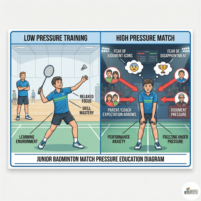 Coach guiding young players on handling pressure during a Setapak badminton training session