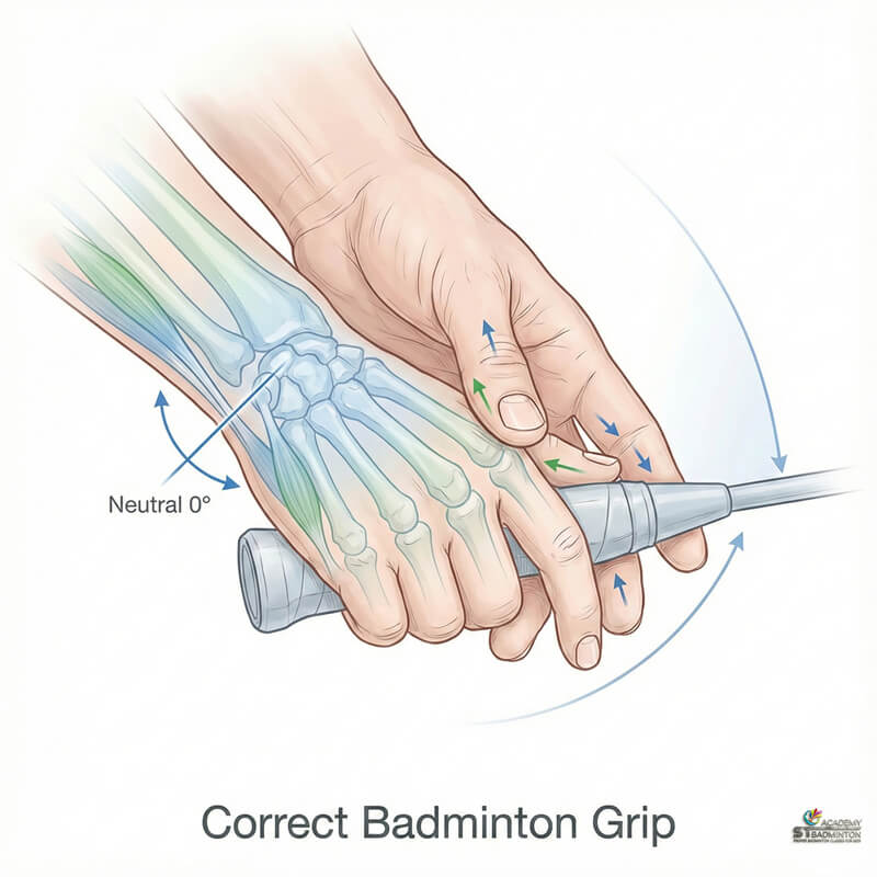 Coach showing correct badminton grip to beginner student in KL