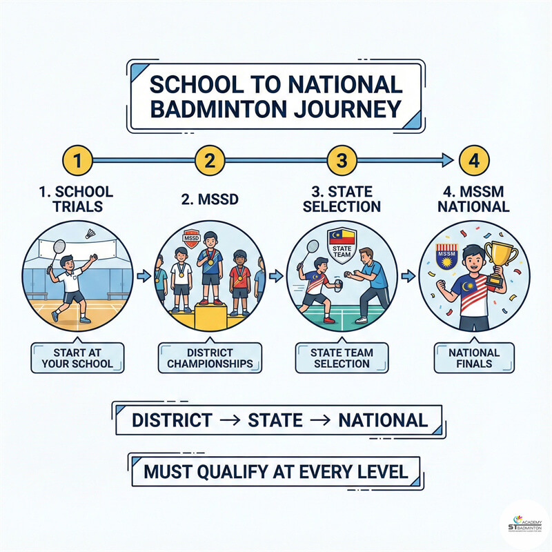 Huấn luyện viên cầu lông hướng dẫn các đội trường học về cấu trúc MSSM tại nhà thi đấu gần Setapak | chiến thuật thi đấu