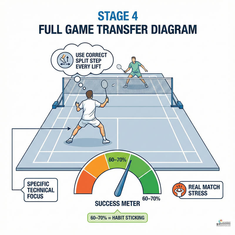Đấu tập toàn diện nơi người chơi áp dụng kỹ thuật cầu lông đã sửa tại sân gần Setapak KL