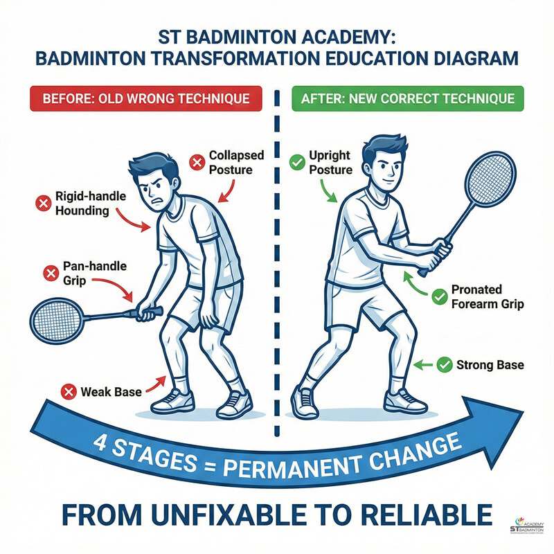 Đấu tập toàn diện nơi người chơi áp dụng kỹ thuật cầu lông đã sửa tại sân gần Wangsa Maju KL