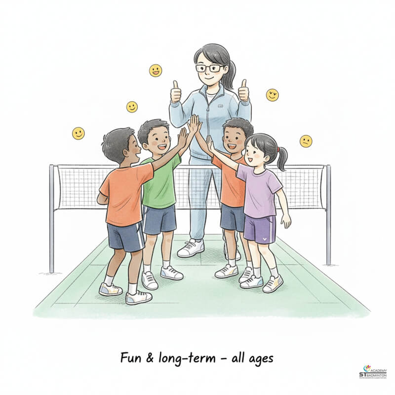在吉隆坡，孩子们在一个班级规模合适的羽毛球课上很开心 | 儿童课程