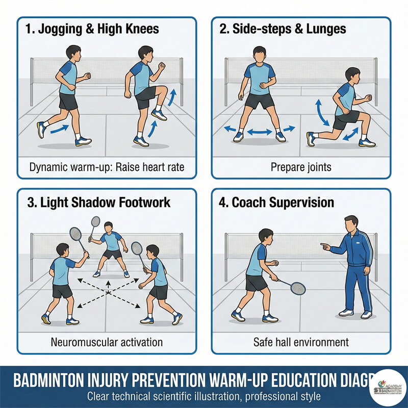 Học viên trẻ em và người lớn khởi động đầu gối và mắt cá tại học viện cầu lông Kuala Lumpur | lớp cầu lông cơ bản