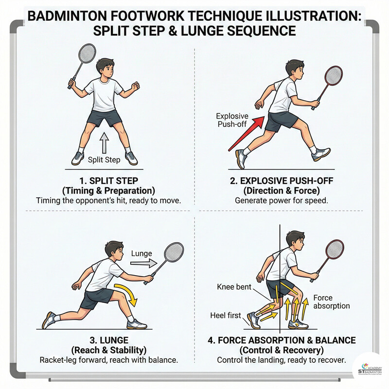 Setapak 및 Wangsa Maju 인근 풋워크 훈련 중 전방 코너로 런지하는 청소년 선수
