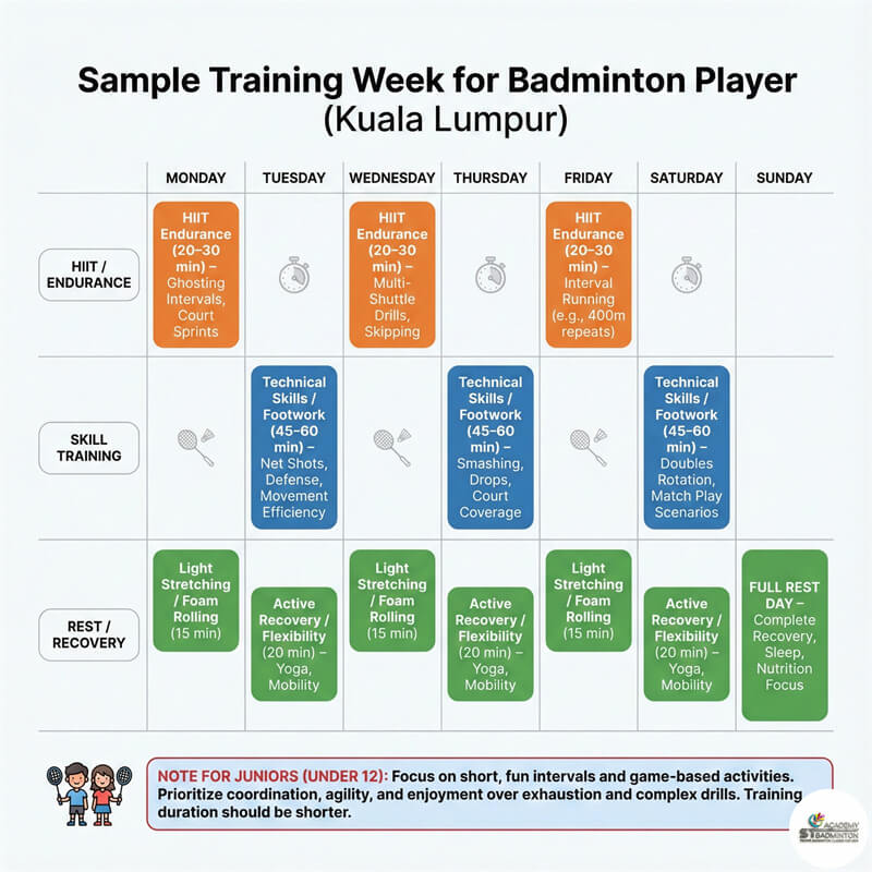 Junior player receiving safety instructions for HIIT badminton training in Setapak