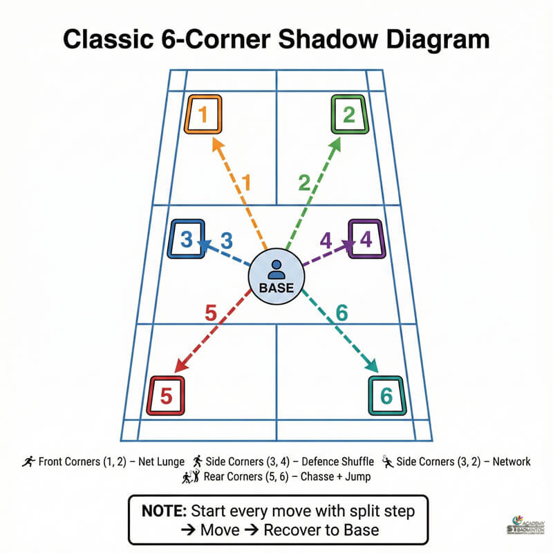 Junior players performing synchronized shadow badminton drills in Setapak hall