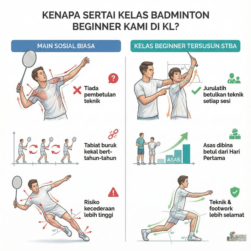 Kanak-kanak belajar footwork asas badminton berhampiran Wangsa Walk Mall