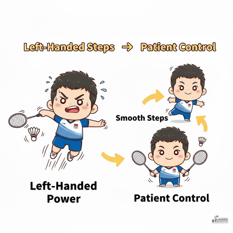 LIN Chun-Yi demonstrating left-handed strokes and smooth movement during intense rally