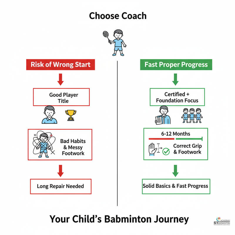 Licensed badminton coach providing individual footwork correction in Selayang Malaysia