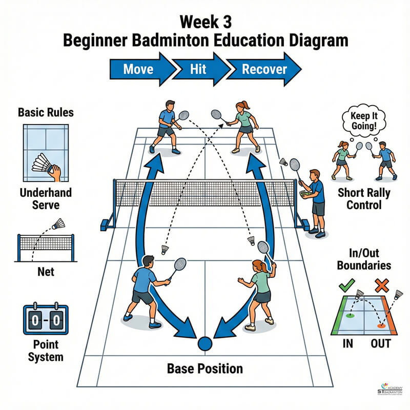 Setapak huấn luyện cầu lông | tình huống thi đấu mô phỏng cho lớp sơ cấp tuần 4