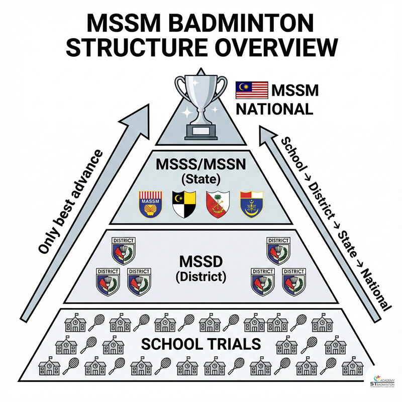 Học sinh thi đấu cầu lông tại giải quận MSSD gần Setapak | kỹ thuật đập cầu và phòng thủ