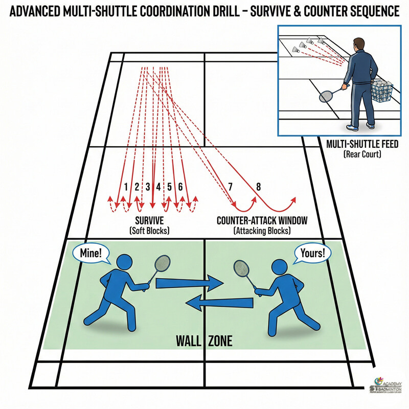 Short-range feeding drills to train badminton doubles defence in Kuala Lumpur