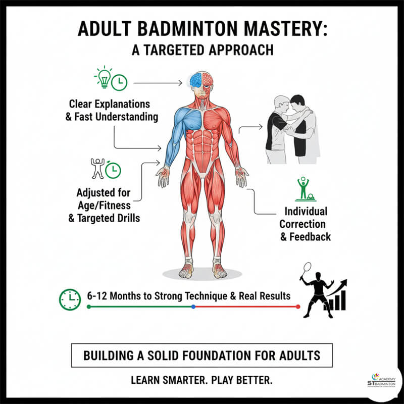 Small group adult class with maximum 4 players receiving individual coaching in Wangsa Maju