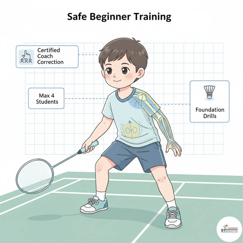 Small group badminton foundation training with certified coach at ST Badminton Academy Setapak Kuala Lumpur