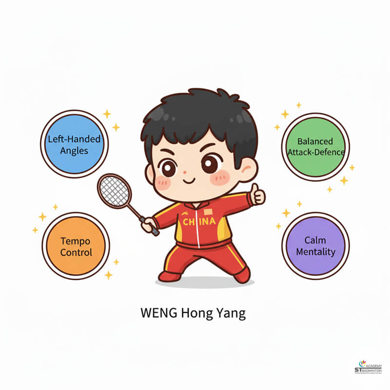 WENG Hong Yang displaying left-handed strokes during international men's singles match