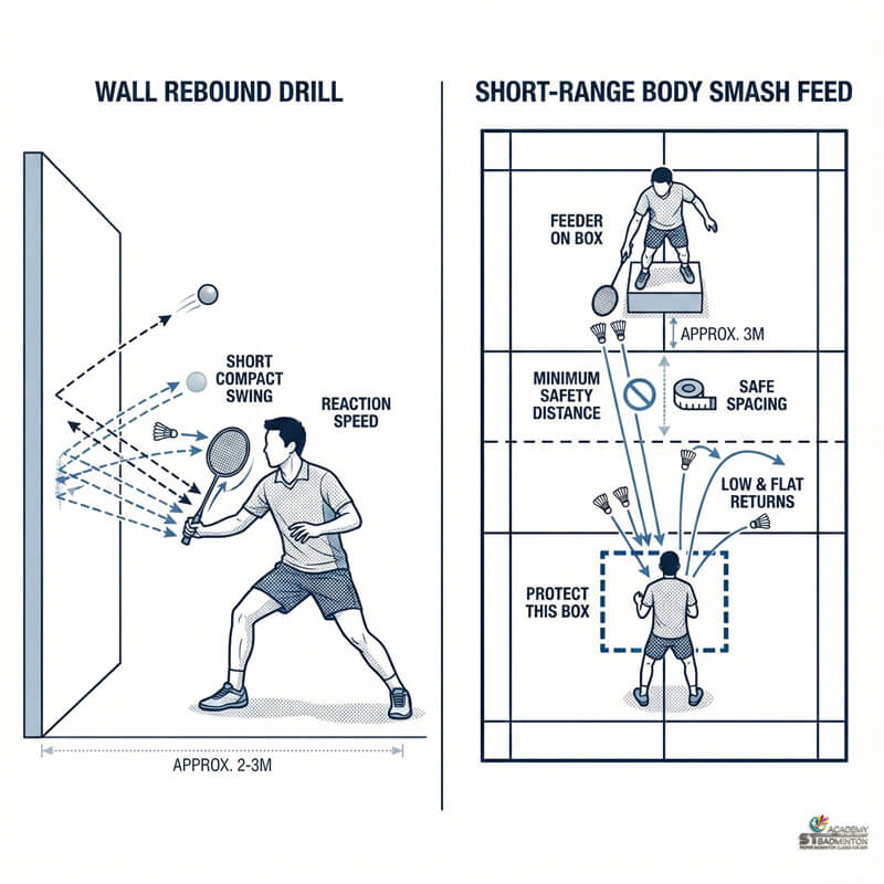 Wall rebound drill for improving doubles smash defence near Cheras and Kepong