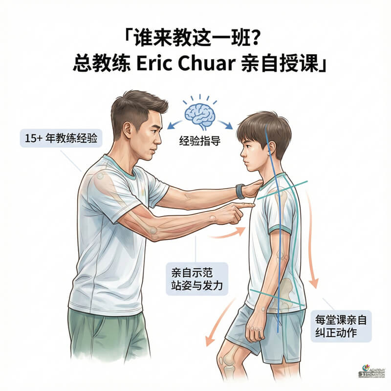 Wangsa Maju 附近的 ST Badminton Academy 总教练亲自示范基础步法