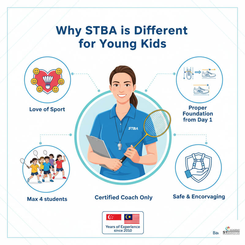 Why ST Badminton Academy is Different for Young Kids Happy children during play-based badminton training for kids age 4 plus near Setapak Kuala Lumpur