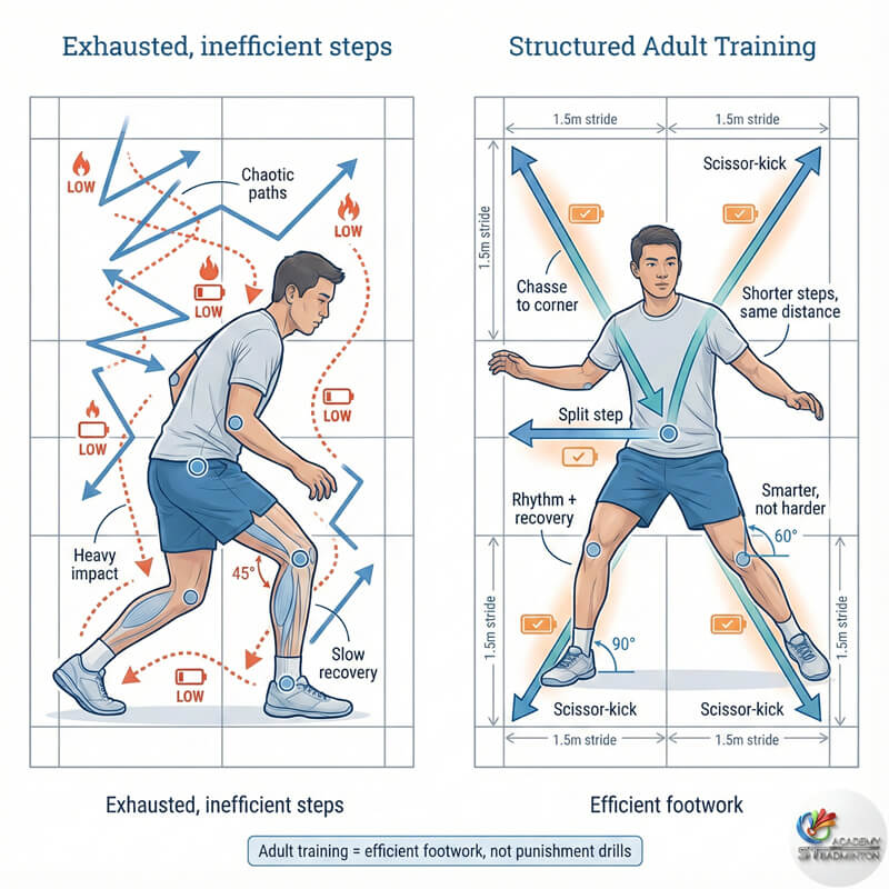 การฝึกความฟิตและฟุตเวิร์กแบดมินตันผู้ใหญ่ - สนามเรียนในเชอรัส KL