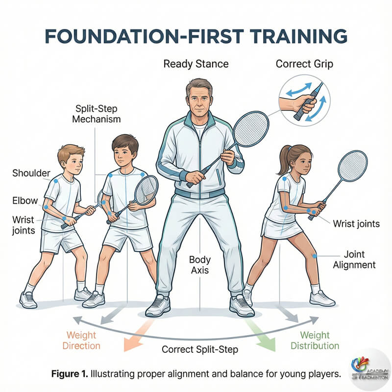 Badminton classes for kids Singapore students learning proper grip and stance
