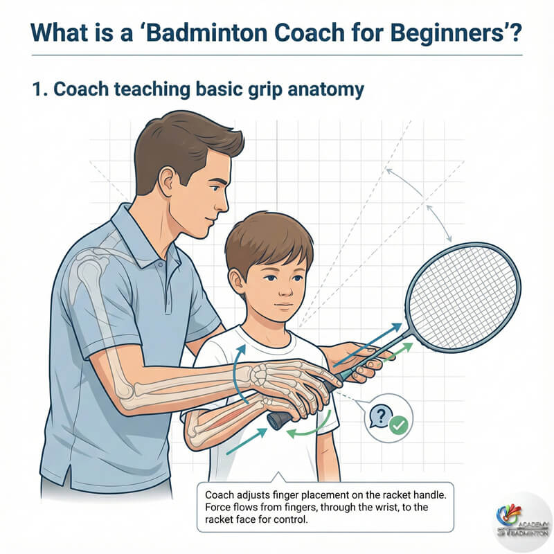 Huấn luyện viên cầu lông cơ bản chỉnh sửa cách cầm vợt cho trẻ em tại Kuala Lumpur