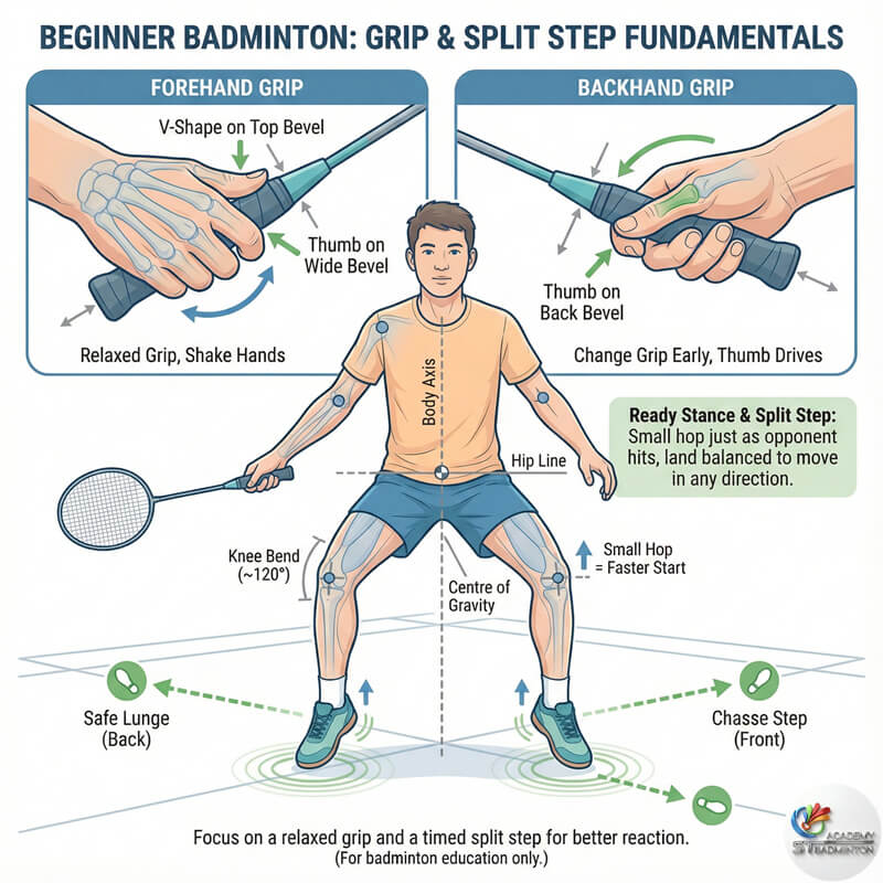涵盖握拍和基础步法训练的初学者羽毛球课程（马来西亚和新加坡）