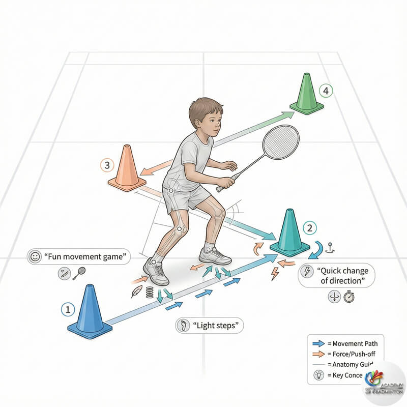 Beginner badminton training for kids learning basic movement games in Kuala Lumpur