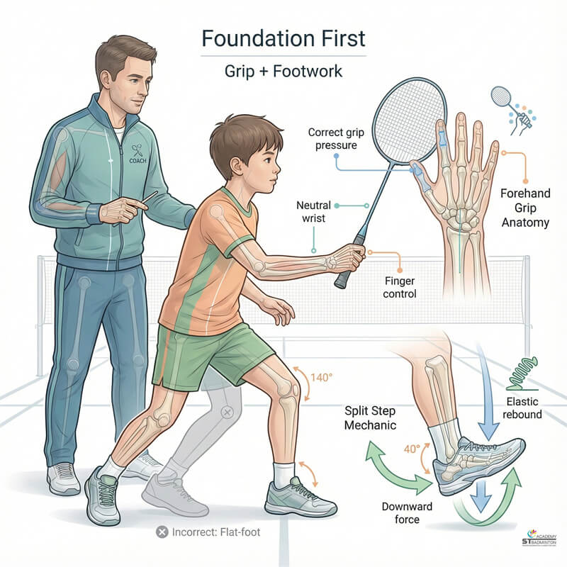 马来西亚专业羽毛球教练为初学者纠正握拍技术