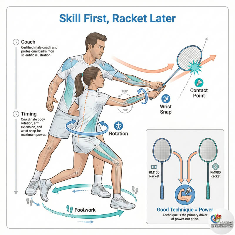 Certified coach in Setapak advising on badminton equipment and training foundation