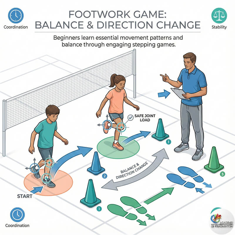 Trẻ em học kỹ thuật di chuyển chân cầu lông qua trò chơi tại Kuala Lumpur