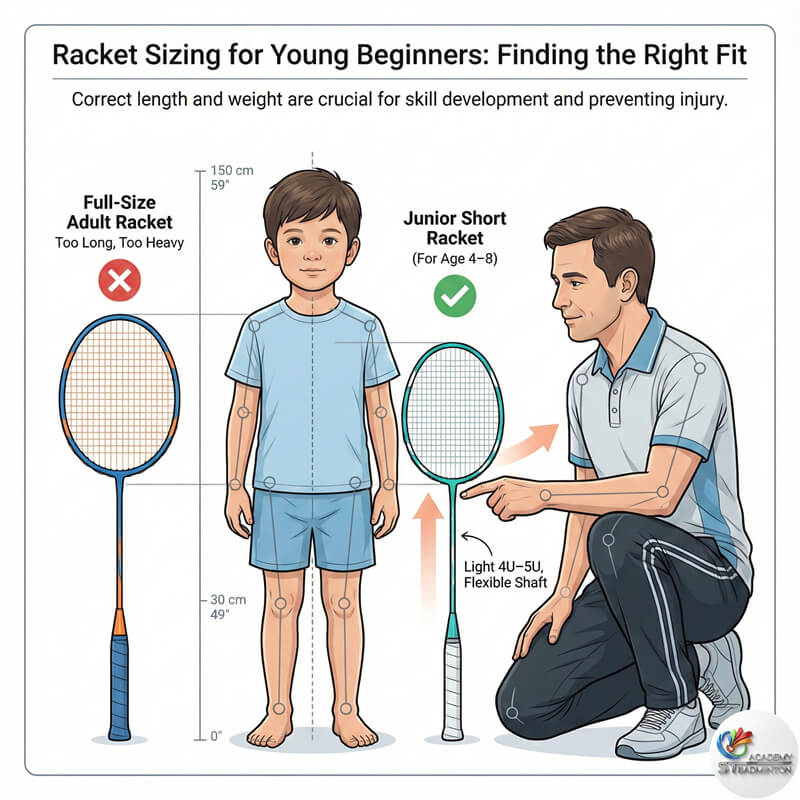 Child using lightweight junior badminton racket in Kuala Lumpur training class