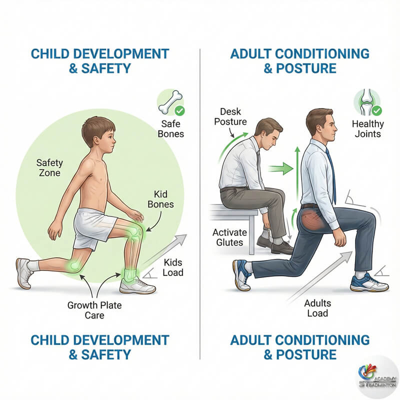 Jurulatih Eric Chuar menerangkan corak pergerakan kaki (footwork) selamat untuk elak kecederaan pelajar badminton di KL