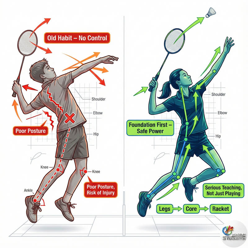 Huấn luyện viên chỉnh sửa cách cầm vợt trong trại hè cầu lông Malaysia cho thiếu nhi