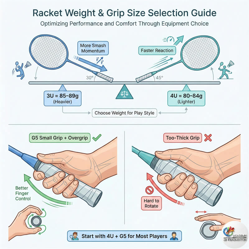 Coach showing 4U badminton racket weight to beginner player in Kuala Lumpur Malaysia