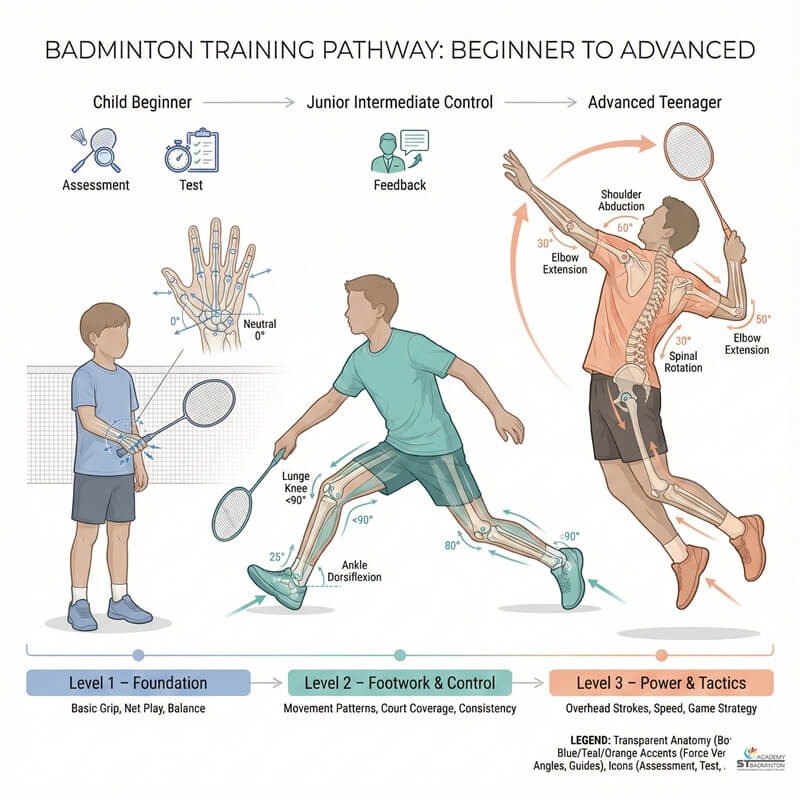 经验丰富的羽毛球教练指导儿童步法基础训练