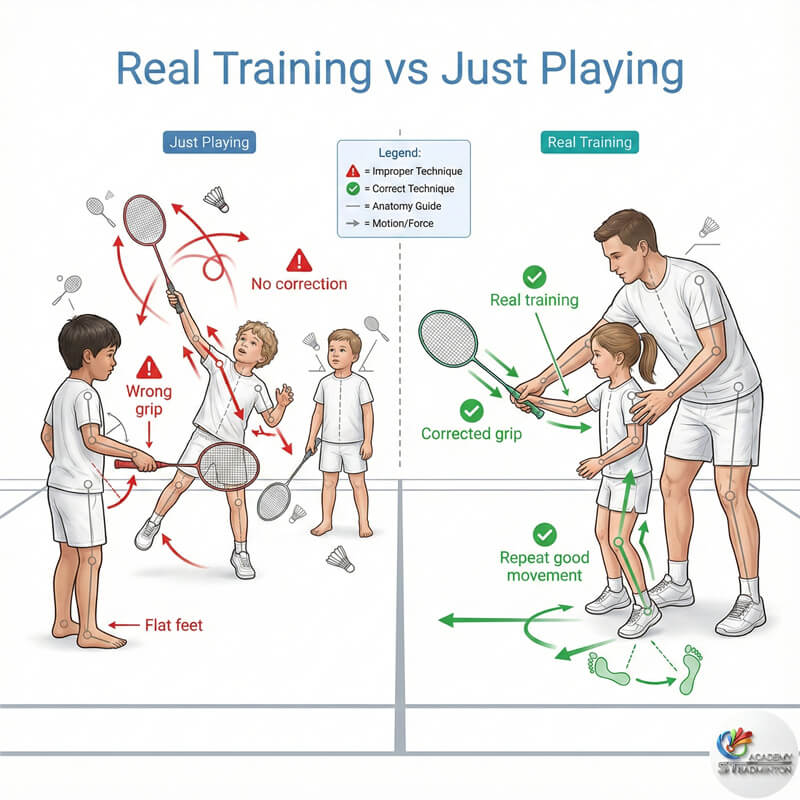 Happy children in a structured beginner badminton class near Setapak Kuala Lumpur