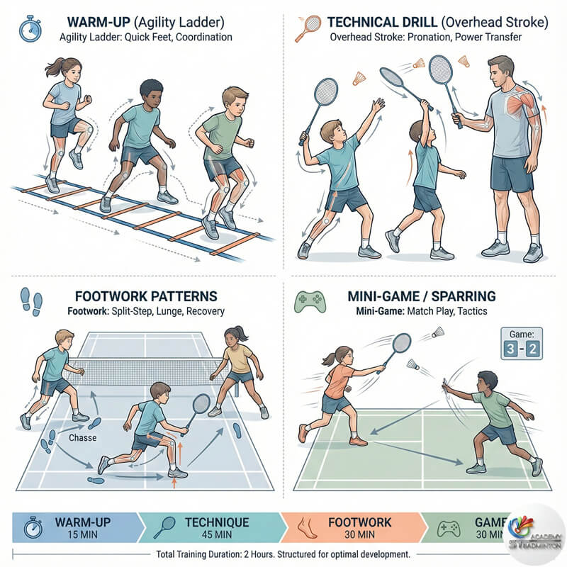 Junior badminton training Singapore students enjoying a fun game session