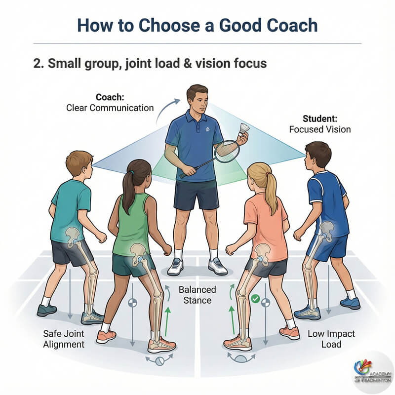 Trẻ em đang học di chuyển chân (footwork) cầu lông cơ bản trong nhóm nhỏ tại Setapak