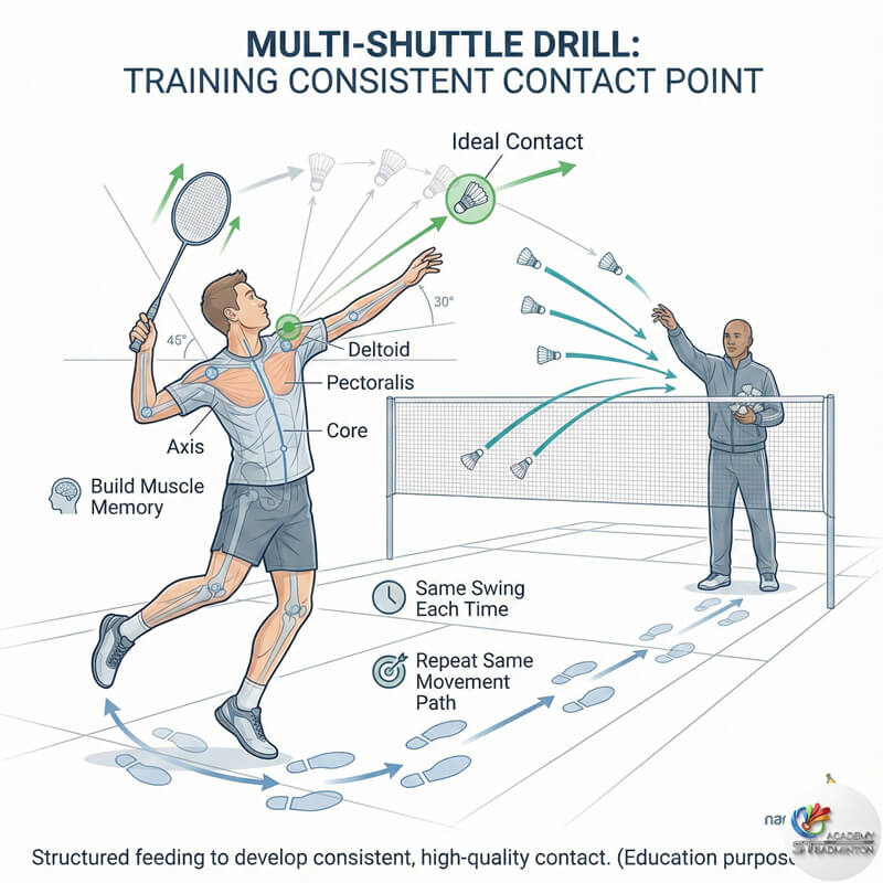 初学者改善击球点的羽毛球多球训练