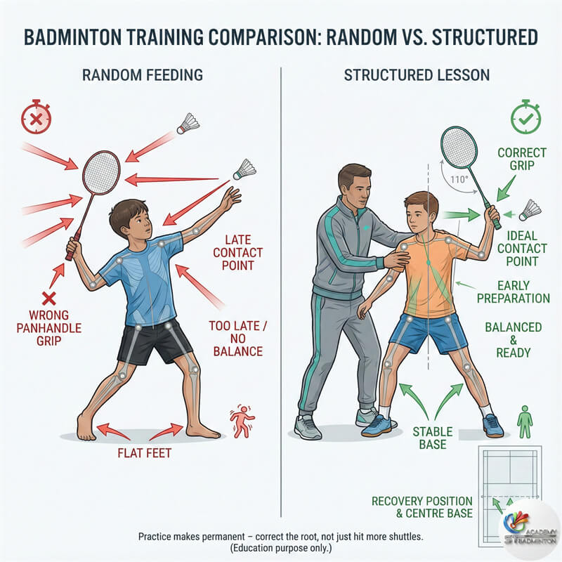 我们的羽毛球课程基础计划：学生在吉隆坡文良港学习正确的握拍和击球点