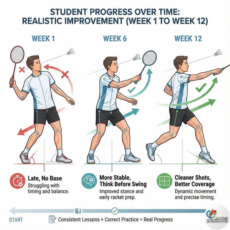 吉隆坡羽毛球课程的进度时间表显示4到12周的提升