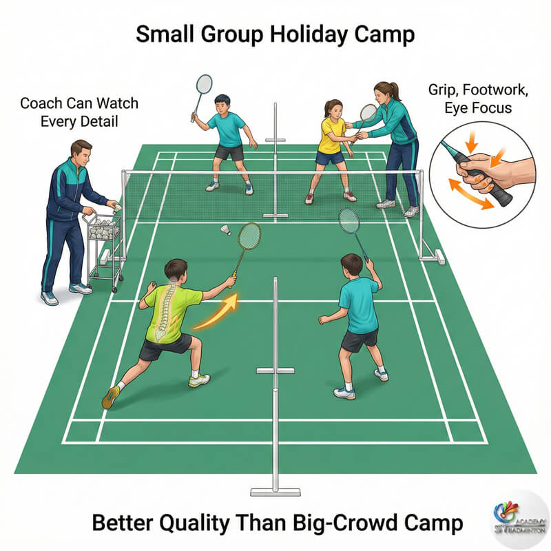 Sự quan tâm sát sao trong nhóm nhỏ cho các học viên trại hè cầu lông tại Malaysia