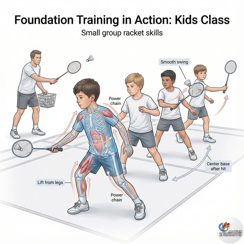 马来西亚小班制儿童羽毛球课练习球拍技术