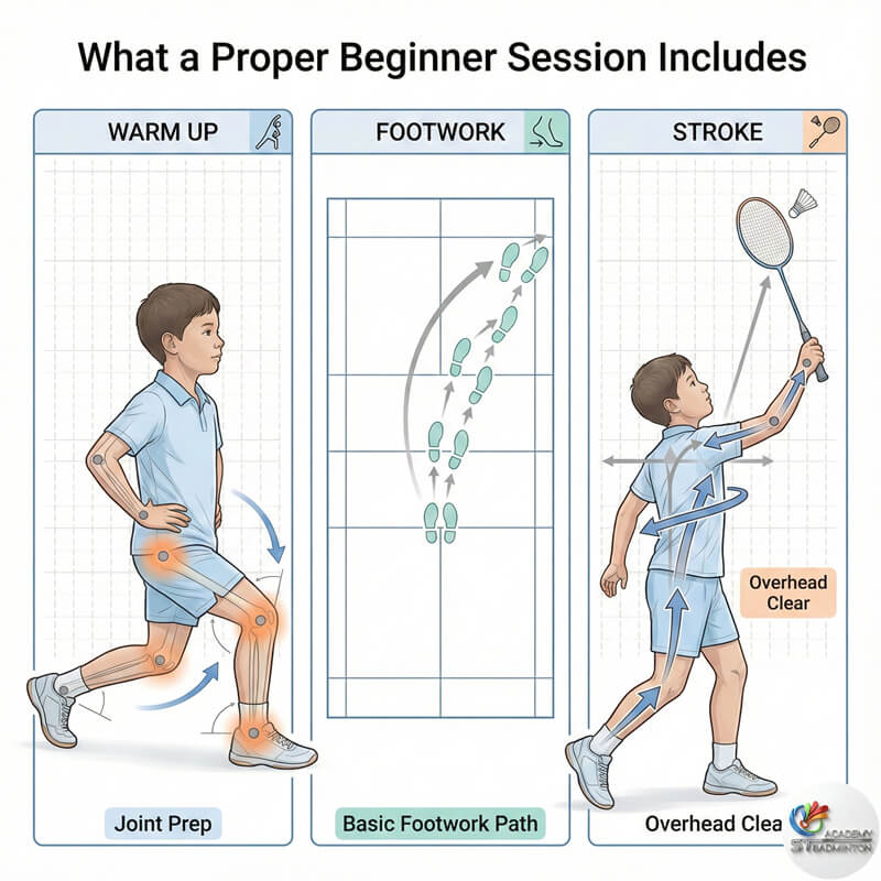 Lớp học cầu lông cơ bản có cấu trúc với nhóm nhỏ tại KL và Singapore