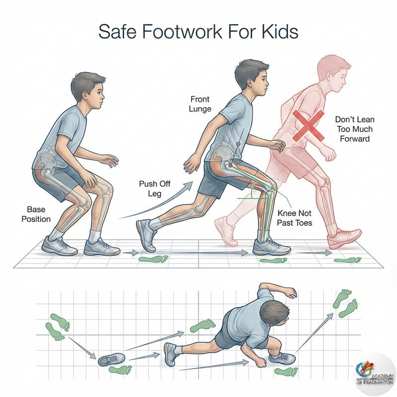 Trẻ nhỏ đang học bộ pháp cầu lông và luật cơ bản trong lớp học tại Kuala Lumpur