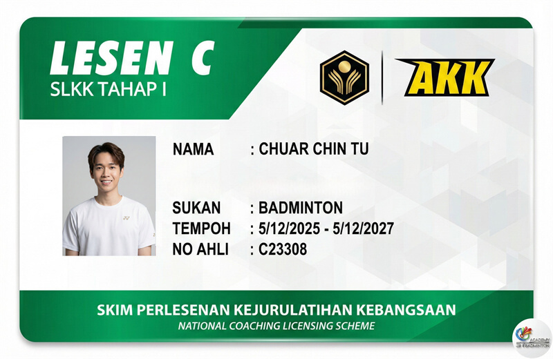 Coach Eric National Coaching License Lesen C SLKK Tahap I badminton Malaysia
