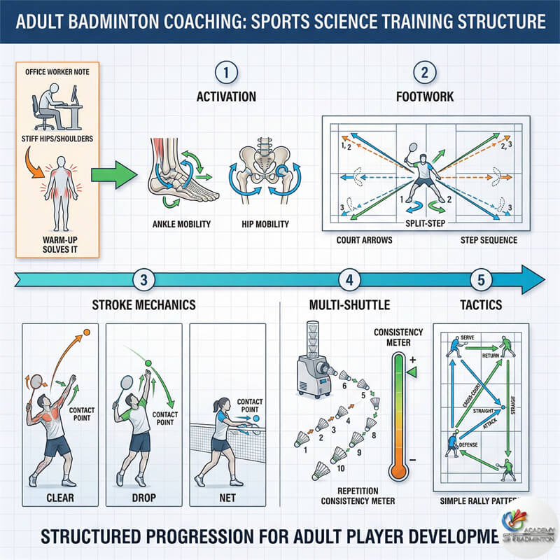 プチョンの大人バドミントンコーチング - フットワーク練習と準備運動